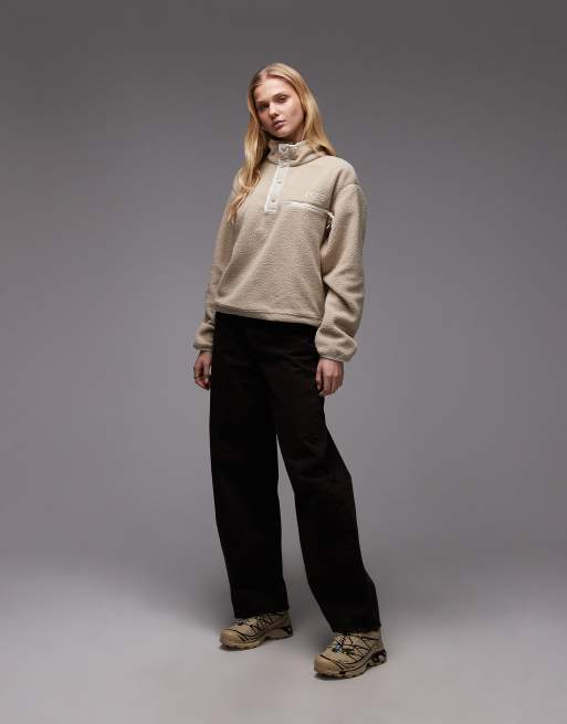 Columbia – Helvetia II – Cropped-Fleecepullover in Beige mit kurzer Druckknopfleiste, 2 von 4