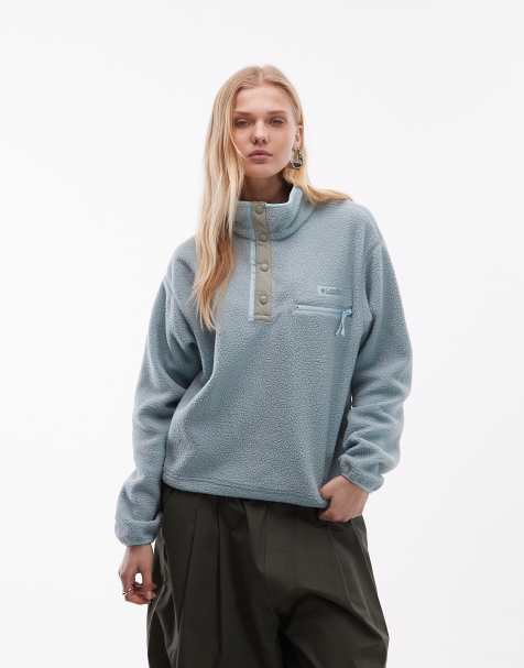 Columbia – Helvetia II – Cropped-Fleecepullover in Blau mit kurzer Druckknopfleiste - view 1