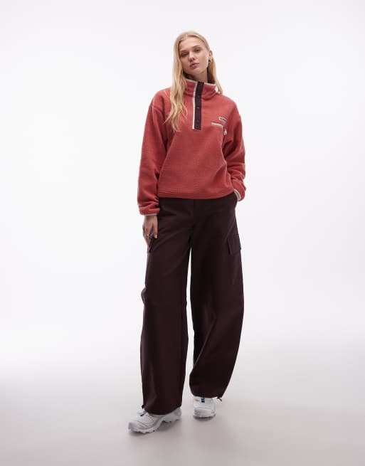 Columbia – Helvetia II – Cropped-Fleecepullover in Rot mit kurzer Druckknopfleiste, 2 von 4
