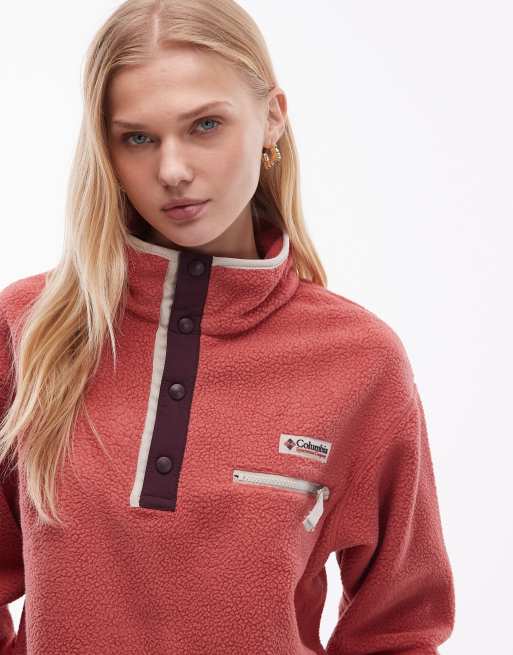 Columbia – Helvetia II – Cropped-Fleecepullover in Rot mit kurzer Druckknopfleiste, 3 von 4