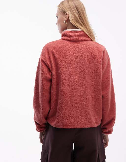 Columbia – Helvetia II – Cropped-Fleecepullover in Rot mit kurzer Druckknopfleiste, 4 von 4