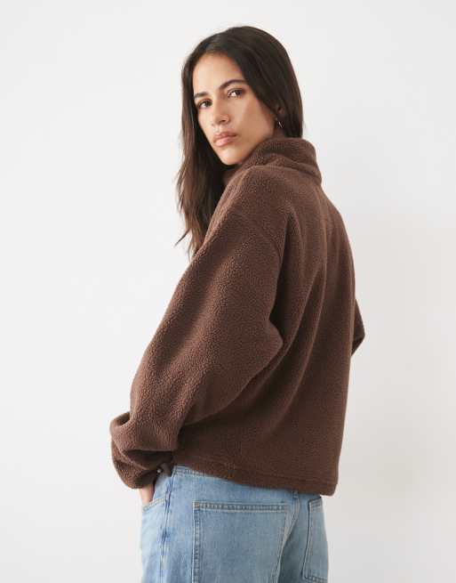 Columbia Helvetia II cropped half snap fleece in brown, 4 of 4