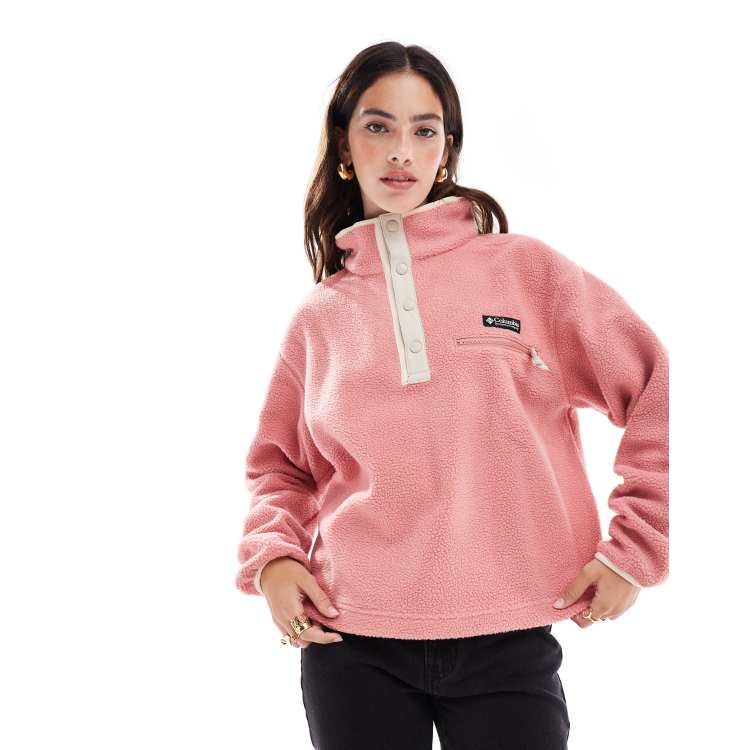 Columbia Helvetia II cropped half snap fleece in pink agave red ASOS