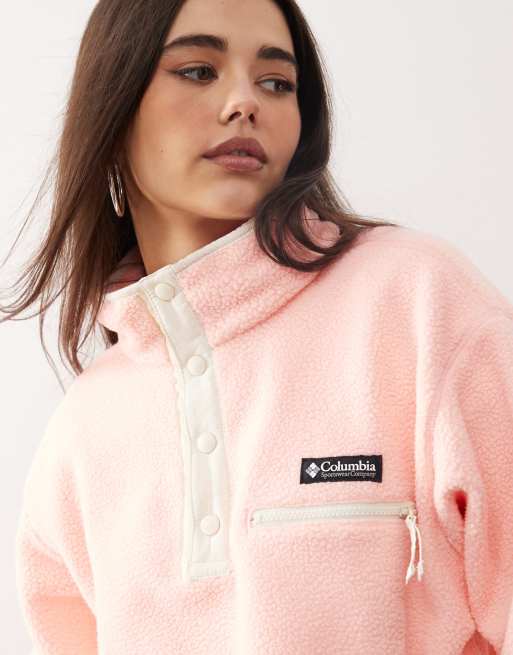 Columbia Helvetia II cropped half snap fleece in pink sand, chalk