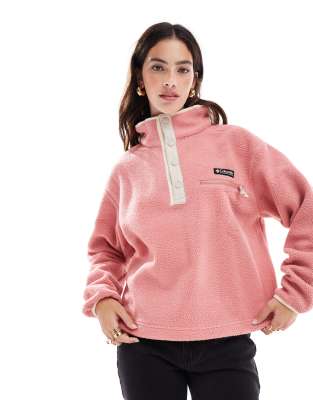 Helvetia II cropped half snap fleece jacket in pink agave red