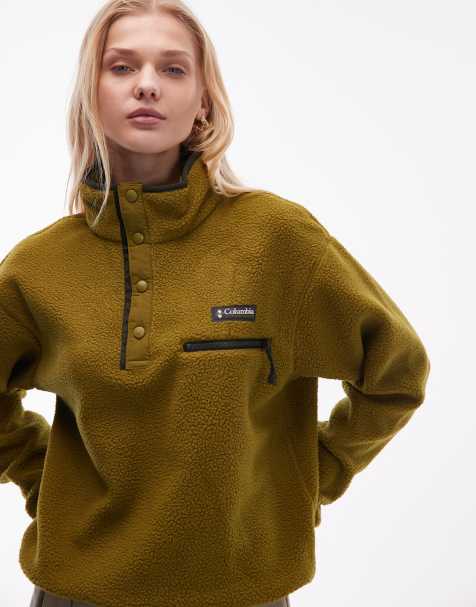 Columbia – Helvetia II – Cropped-Oberteil aus Fleece in Grün mit kurzer Druckknopfleiste - view 1