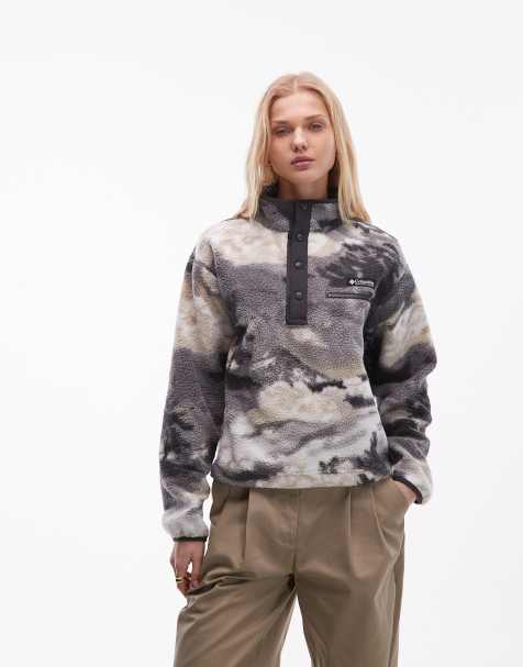 Columbia - Helvetia II - Cropped trui van fleece met korte drukknoopsluiting en print in grijs multi - view 1