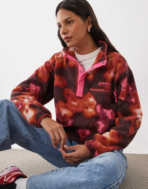 Columbia Helvetia II Dyeflower cropped half snap fleece in pink multi - view 1