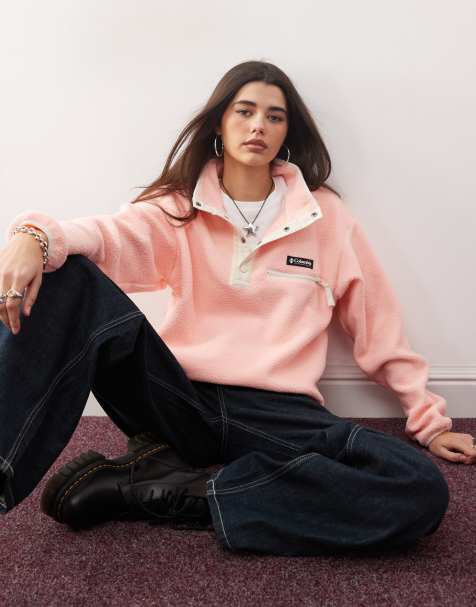 Columbia – Helvetia II – Fleece-Oberteil in Rosa, Sandrosa und Kalkweiß mit Cropped-Länge und kurzer Druckknopfleiste - view 1