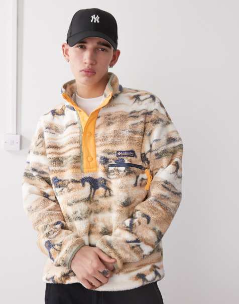Columbia – Helvetia II – Gemusterter Fleece-Pullover in Gelb mit kurzer Druckknopfleiste - view 1