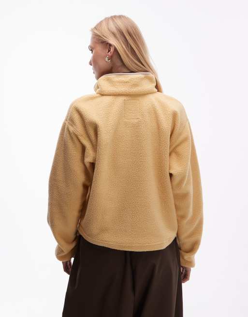 Columbia – Helvetia II – Gemusterter Fleece-Pullover in Gelb mit kurzer Druckknopfleiste, 4 von 4