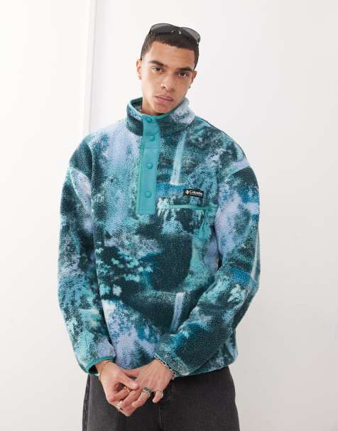 Columbia – Helvetia II – Gemustertes Fleece-Sweatshirt in Blau mit kurzer Druckknopfleiste - view 1