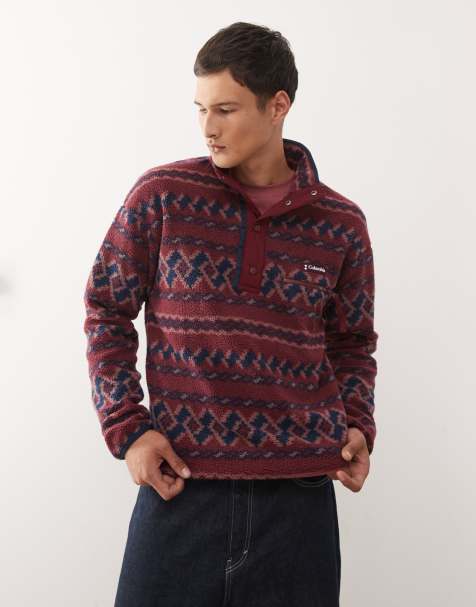 Columbia – Helvetia II – Gemustertes Fleece-Sweatshirt in Burgunderrot mit kurzer Druckknopfleiste - view 1