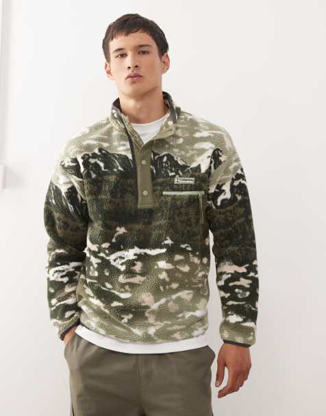 Columbia – Helvetia II – Gemustertes Fleece-Sweatshirt in Grün mit kurzer Druckknopfleiste - view 1