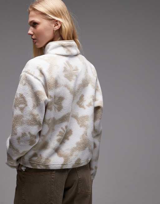 ピーチ② Columbia Helvetia II printed cropped half snap fleece in beige | ASOS