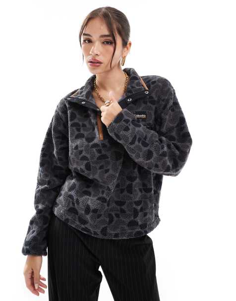 Columbia Helvetia II printed cropped half snap fleece in black retroscape - view 1