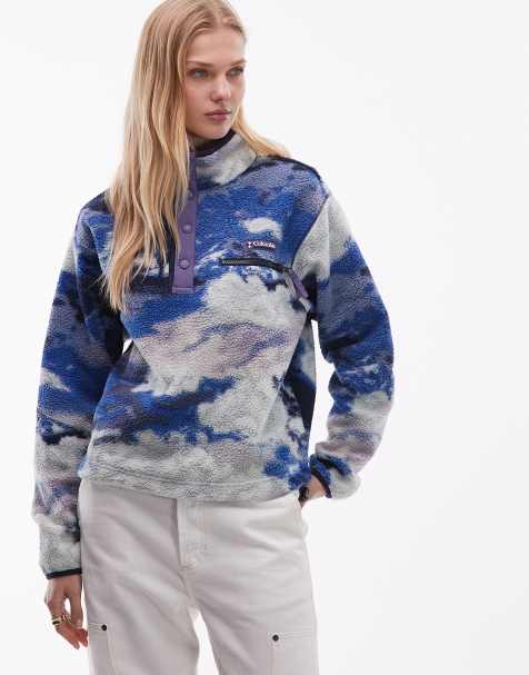 Columbia Helvetia II printed cropped half snap fleece in blue multi - view 1