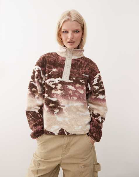 Columbia Helvetia II printed cropped half snap fleece in brown - view 1
