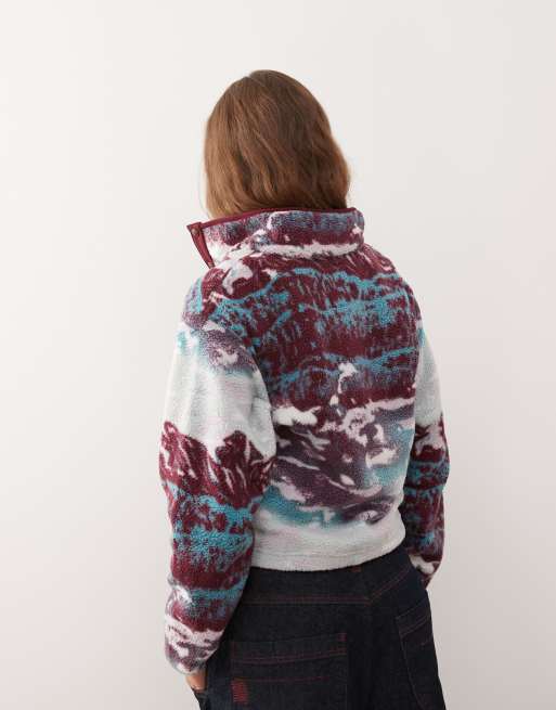 Columbia Helvetia II printed cropped half snap fleece in burgundy, 2 of 4