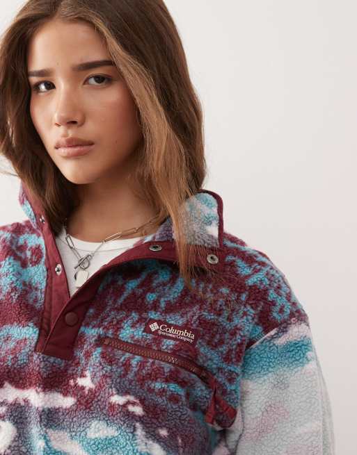 Columbia Helvetia II printed cropped half snap fleece in burgundy, 3 of 4
