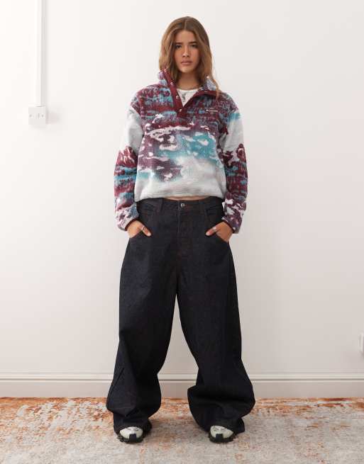 Columbia Helvetia II printed cropped half snap fleece in burgundy, 4 of 4