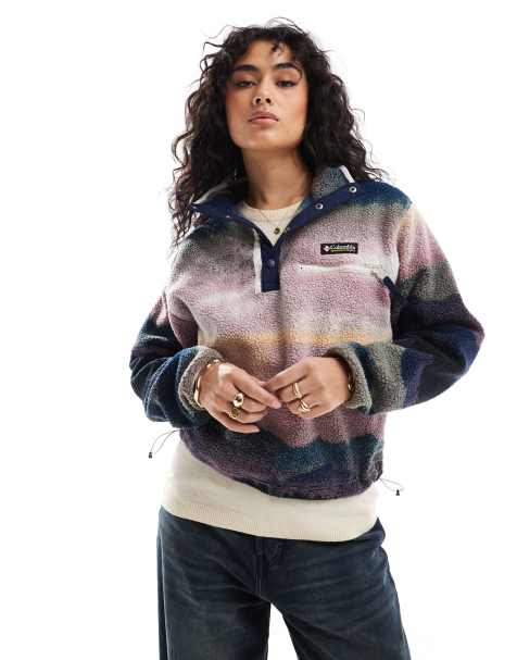 Columbia Helvetia II printed cropped half snap fleece in collegiate navy dolomites - view 1