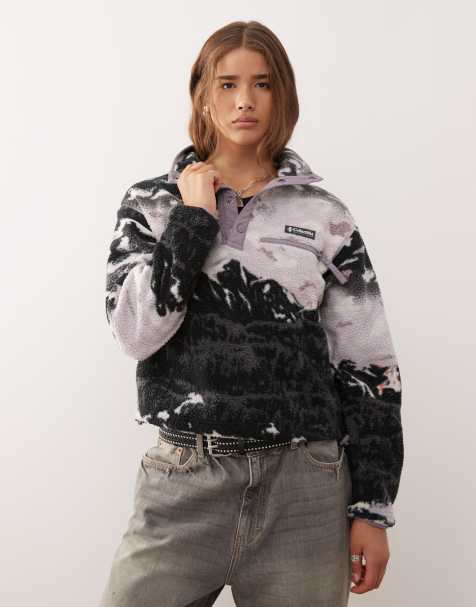 Columbia Helvetia II printed cropped half snap fleece in purple - view 1