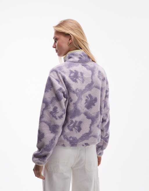 Columbia Helvetia II printed cropped half snap fleece in purple, 4 of 4