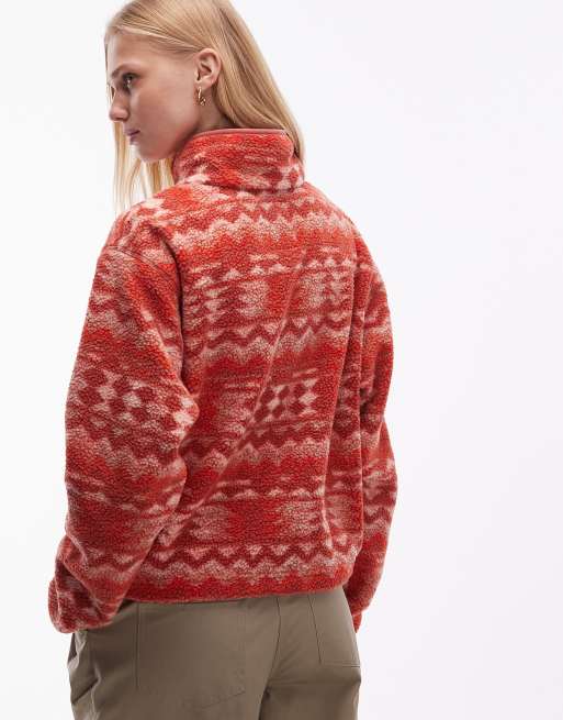 Columbia Helvetia II printed cropped half snap fleece in red multi, 3 of 4