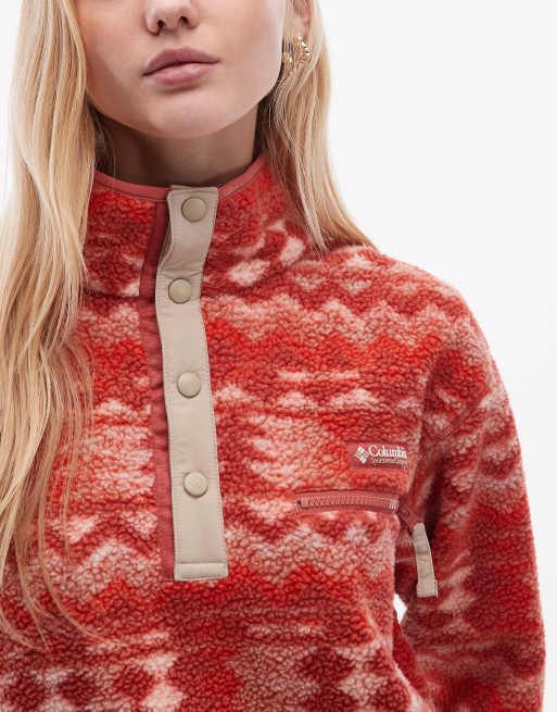 Columbia Helvetia II printed cropped half snap fleece in red multi, 4 of 4