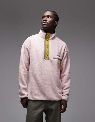 Helvetia II - Rosa Fleecepullover mit kurzer Druckknopfleiste Rosa S