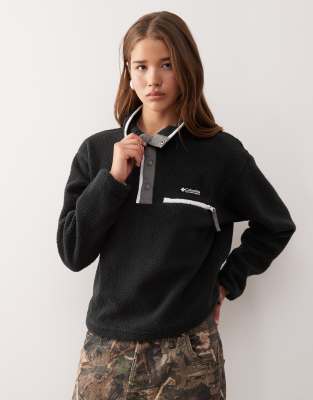 Columbia - Helvetia II - Schwarzer, kurzer Fleecepullover mit kurzer Druckknopfleiste
