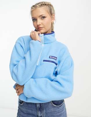 Columbia Helvetia - Kurzes Fleece-Sweatshirt in Blau mit halber Druckknopfleiste, exklusiv bei ASOS