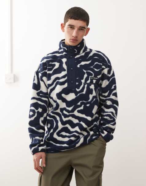 Columbia - Helvetia - Pile blu navy e beige con stampa astratta e abbottonatura parziale - view 1