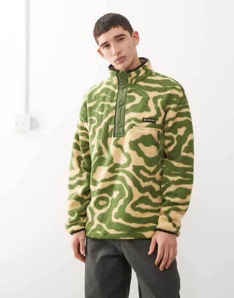 Columbia - Helvetia - Pile verde e beige con stampa astratta e abbottonatura parziale - view 1