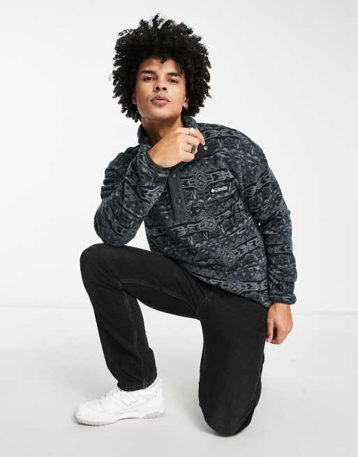 Columbia - Helvetia - Polaire à rayures avec demi-patte à boutons pression style années 80 - Noir