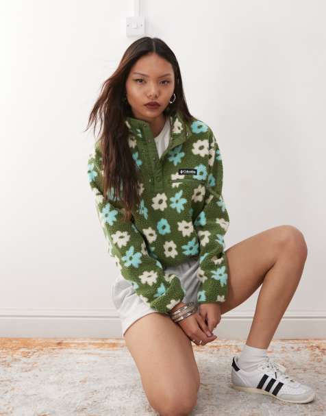 Columbia Helvetia printed cropped half snap fleece in green - view 1