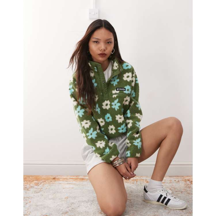 Columbia Helvetia printed cropped half snap fleece in green | ASOS