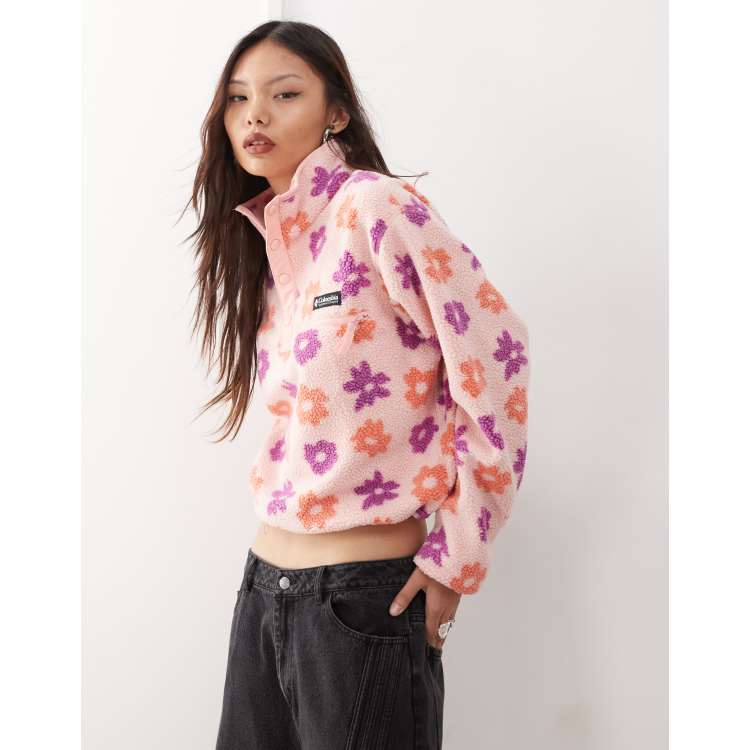 Columbia Helvetia printed cropped half snap fleece in pink | ASOS