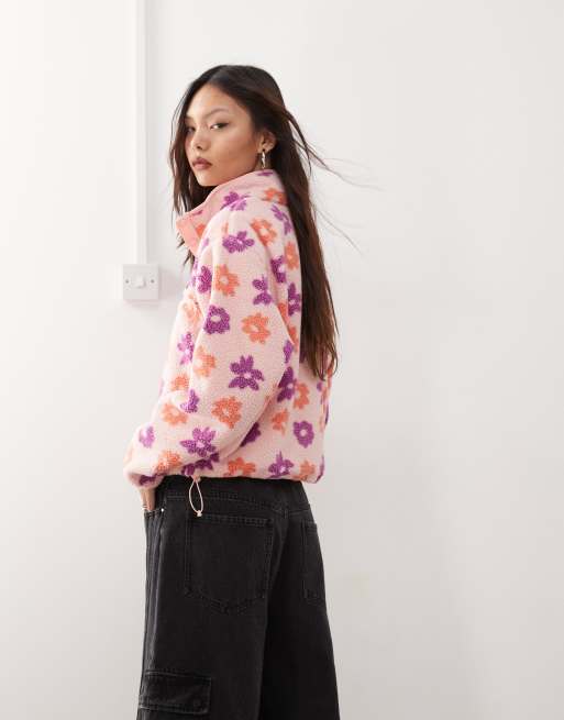 Columbia Helvetia printed cropped half snap fleece in pink | ASOS