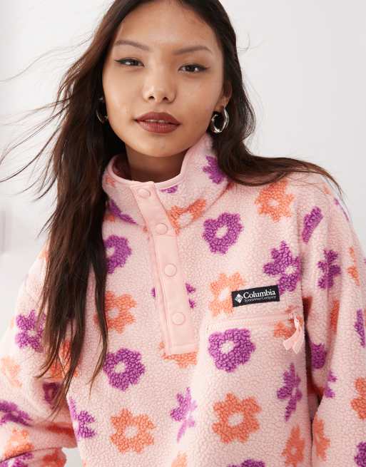 Columbia Helvetia printed cropped half snap fleece in pink | ASOS