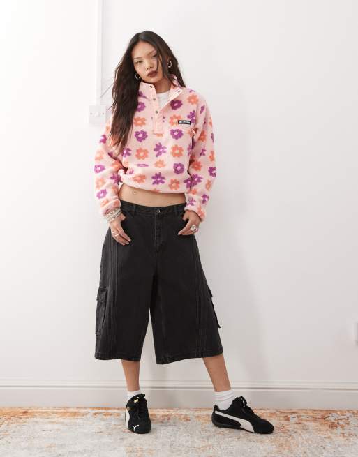 Columbia Helvetia printed cropped half snap fleece in pink | ASOS