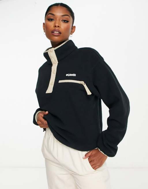 Columbia - Helvetia - Sort, cropped fleece med trykknapåbning i halsudskæringen