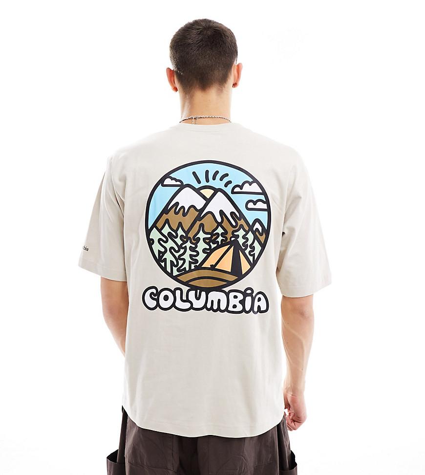 Columbia Hike Happiness II back print t-shirt in stone Exclusive at ASOS-Neutral