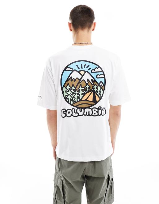  Columbia Hike Happiness II back print t-shirt in white Exclusive at ASOS