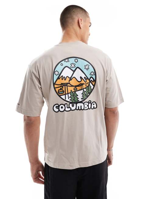 Columbia - Hike Happiness II - T-shirt met grafische print op de rug in grijs, exclusief bij ASOS