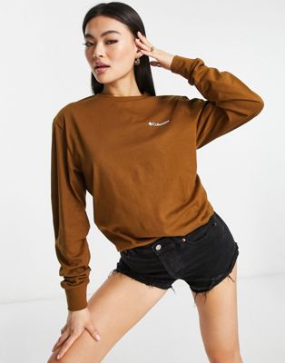 Columbia Hopedale back print long sleeve t-shirt in brown Exclusive at ASOS