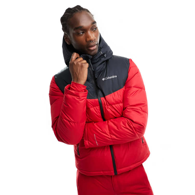 Columbia Iceline Ridge baffled ski jacket in red | ASOS