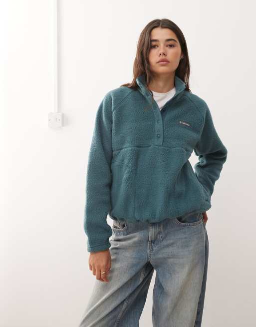 Columbia – Jasper Ridge – Niebieski polar o groszkowanej fakturze z zapięciem na zatrzaski pod szyją