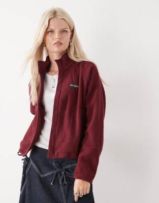 Columbia - Jasper Ridge - Sweatshirt aus genopptem Fleece in Burgunderrot mit durchgehender Druckknopfleiste